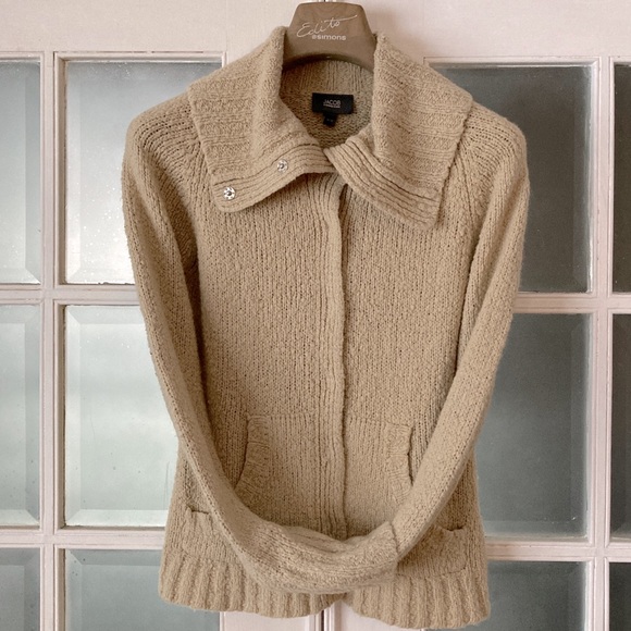 ❌SOLD❌MED•JACOB CONNEXION•WOOL BLEND SANDY BEIGE CARDIGAN• - Picture 4 of 9